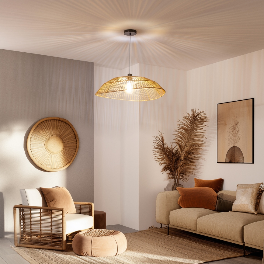 Brilagi - Candeeiro pendente LED CERIA BOHO 1xE27/40W/230V, diâmetro 70 cm, castanho