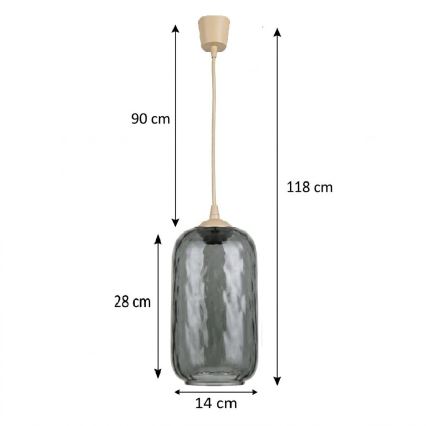 BRILAGI - Lustre LED suspenso por cabo RETRO GLASS 1xE27/60W/230V Ø 14 cm bege/cinzento fumê