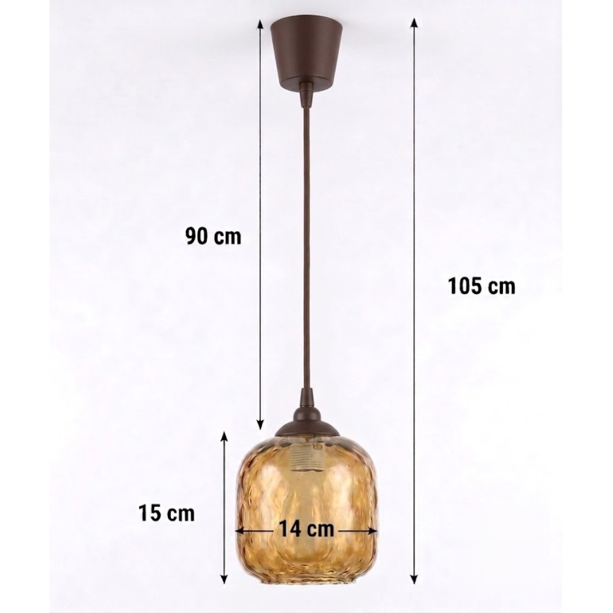 Brilagi - Lustre LED suspenso por cabo RETRO GLASS, 1x E27/60W/230V, Ø 14 cm, castanho / castanho fumê