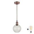 Brilagi - Candeeiro pendente LED em cabo RETRO GLASS 1xE27/60W/230V Ø 18 cm branco/transparente