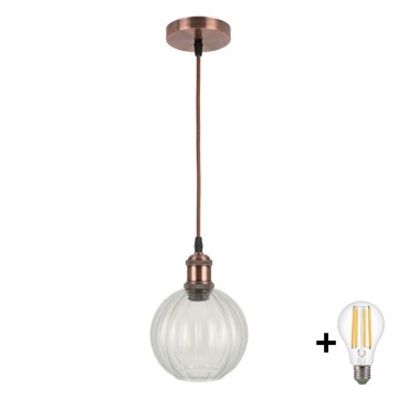 Brilagi - Candeeiro pendente LED em cabo RETRO GLASS 1xE27/60W/230V Ø 18 cm branco/transparente