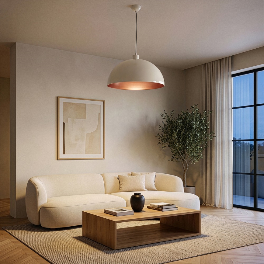 BRILAGI - Candeeiro pendente LED METALO com cabo 1xE27/40W/230V Ø 40 cm bege/cobre