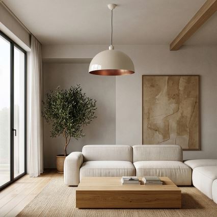 BRILAGI - Candeeiro pendente LED METALO com cabo 1xE27/40W/230V Ø 40 cm bege/cobre