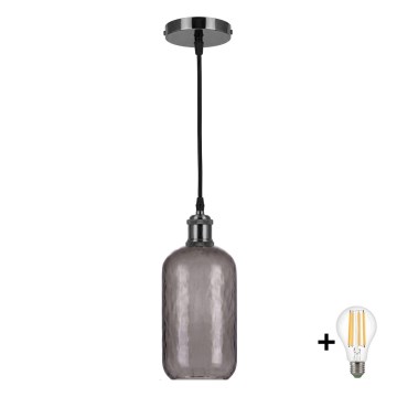 BRILAGI - Candeeiro pendente LED RETRO GLASS 1xE27/60W/230V Ø 14 cm preto/cinza fumê