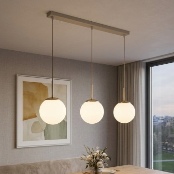 Brilagi - Candeeiro pendente MILO com cabo, 3xE27/60W/230V, bege/dourado