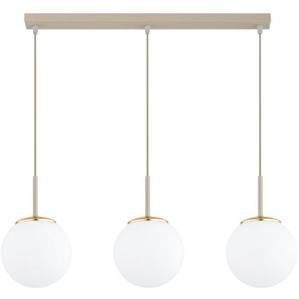 BRILAGI - Candeeiro pendente MILO com cabo, 3xE27/60W/230V, bege/dourado