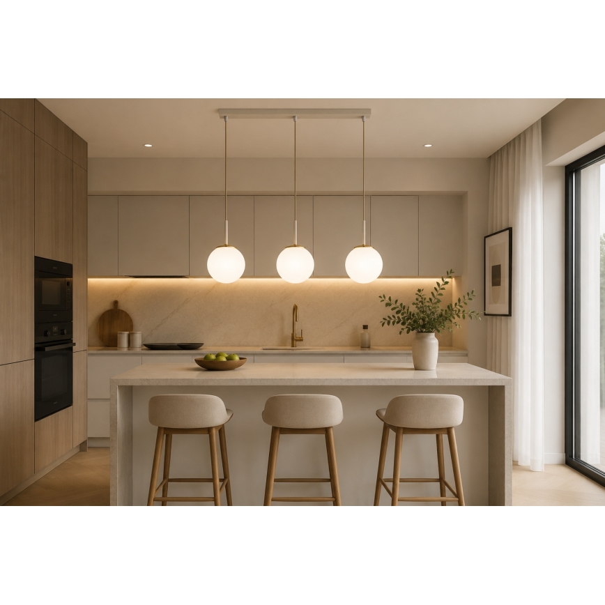 BRILAGI - Candeeiro pendente MILO com cabo, 3xE27/60W/230V, bege/dourado