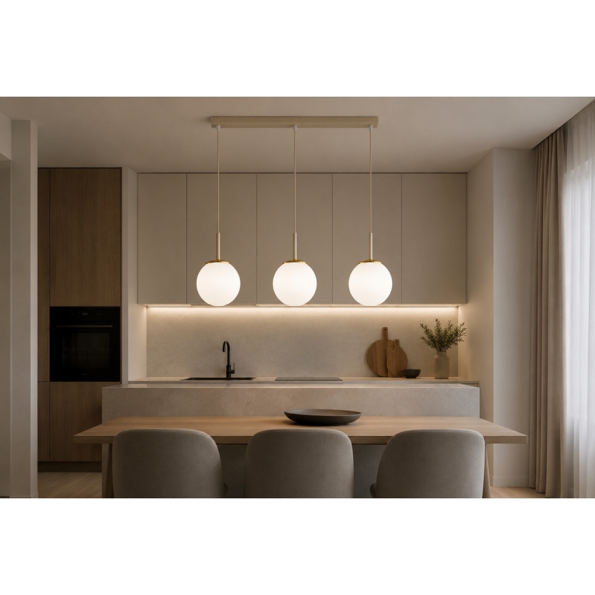 BRILAGI - Candeeiro pendente MILO com cabo, 3xE27/60W/230V, bege/dourado