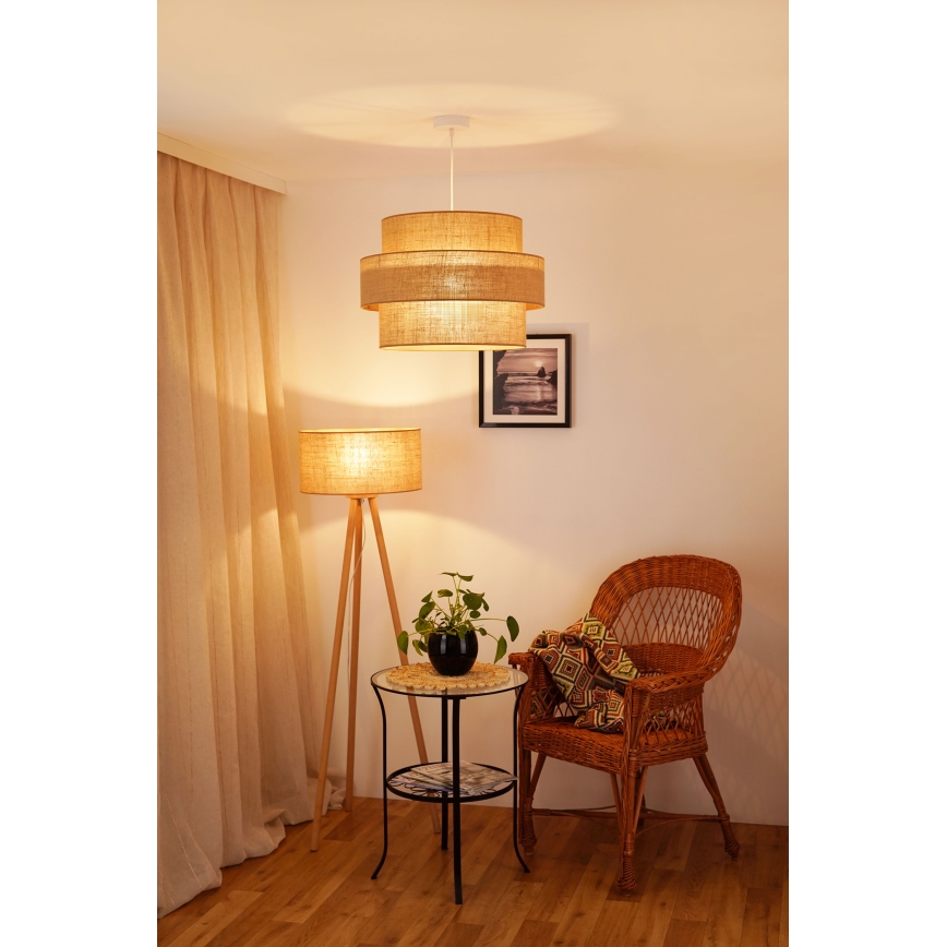 Brilagi - Candeeiro suspenso em cabo SPACE YUTE 1xE27/15W/230V diâmetro 50 cm bege/branco