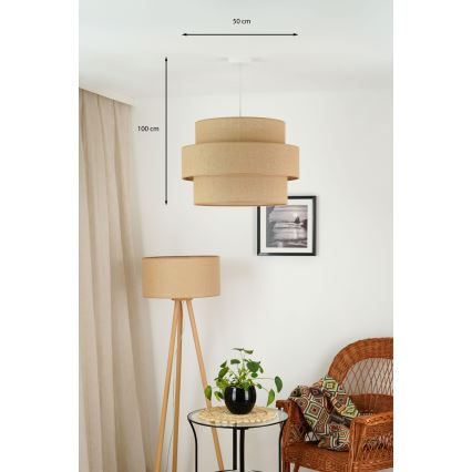 Brilagi - Candeeiro suspenso em cabo SPACE YUTE 1xE27/15W/230V diâmetro 50 cm bege/branco