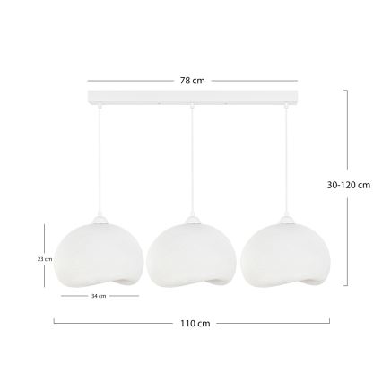 Brilagi - Candeeiro suspenso com cabo WABI SABI 3xE27/40W/230V branco