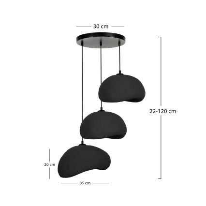 Brilagi - Candeeiro suspenso com cabo WABI SABI 3xE27/40W/230V Ø 60 cm preto
