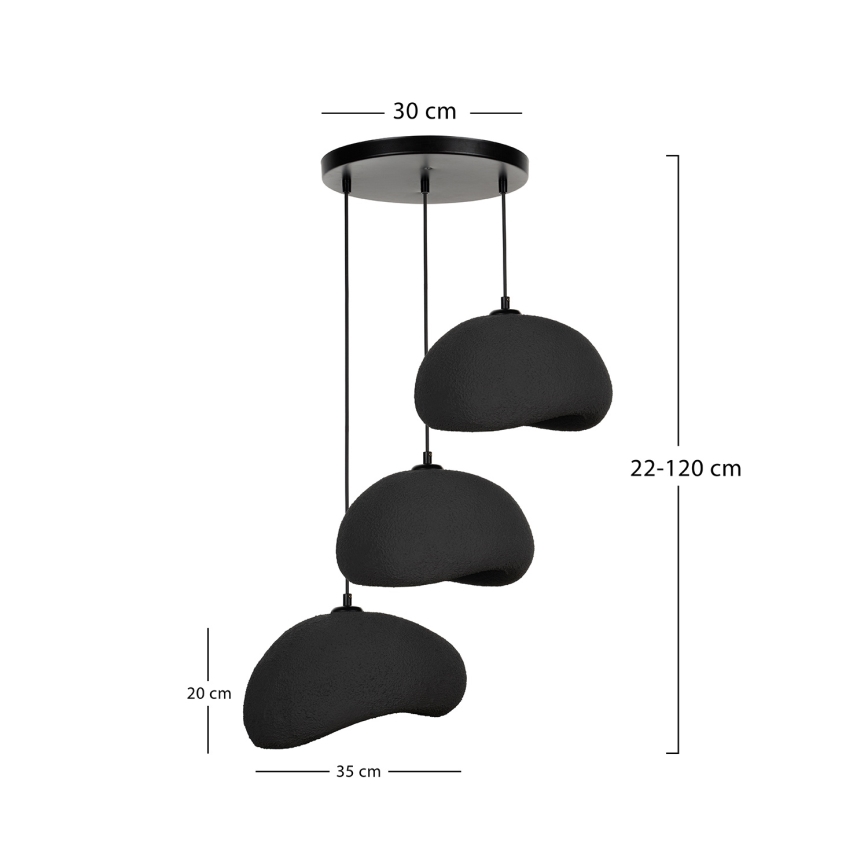 Brilagi - Candeeiro suspenso com cabo WABI SABI 3xE27/40W/230V Ø 60 cm preto