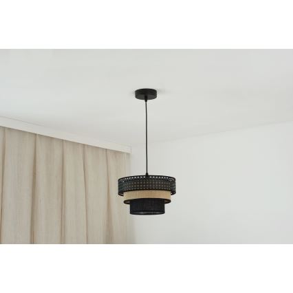 Brilagi - Candeeiro suspenso em cabo DAKOTA LUNETA 1xE27/15W/230V diâmetro 25 cm preto/rátão