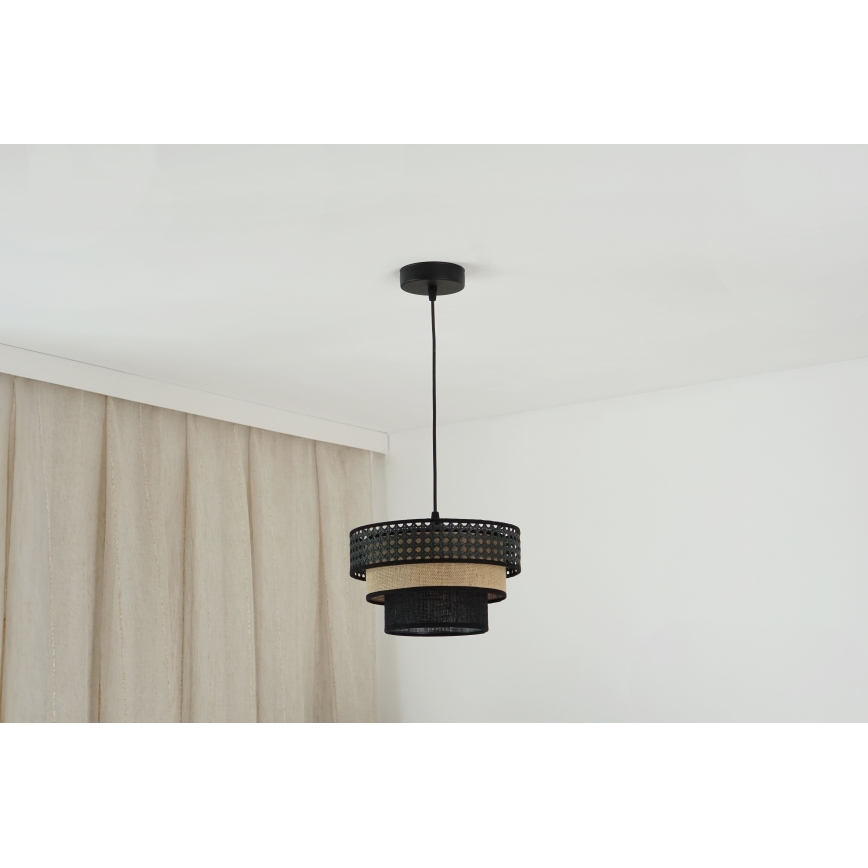Brilagi - Candeeiro suspenso em cabo DAKOTA LUNETA 1xE27/15W/230V diâmetro 25 cm preto/rátão