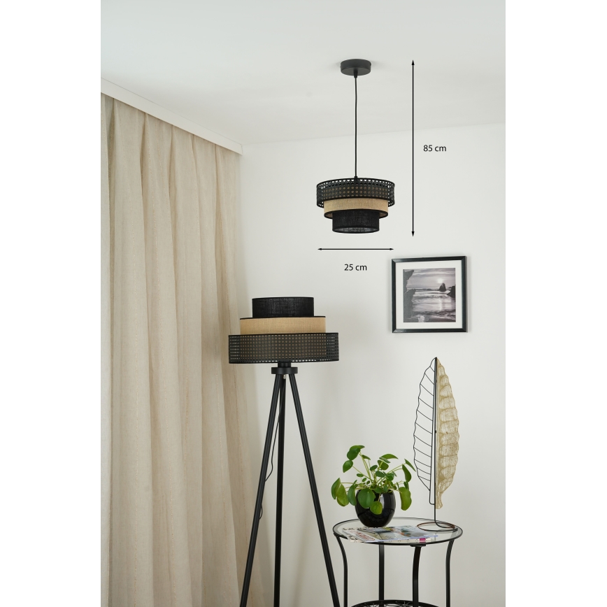 Brilagi - Candeeiro suspenso em cabo DAKOTA LUNETA 1xE27/15W/230V diâmetro 25 cm preto/rátão