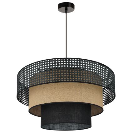 Brilagi - Candeeiro suspenso em cabo DAKOTA LUNETA 1xE27/15W/230V diâmetro 60 cm preto/ráfia