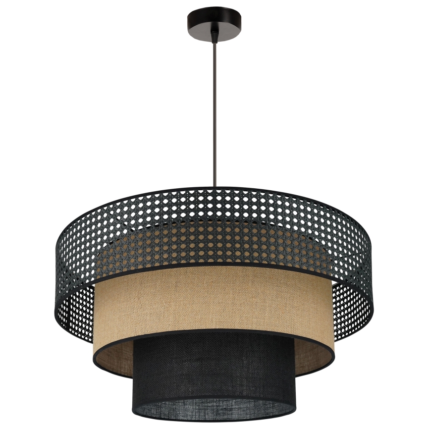 Brilagi - Candeeiro suspenso em cabo DAKOTA LUNETA 1xE27/15W/230V diâmetro 60 cm preto/ráfia