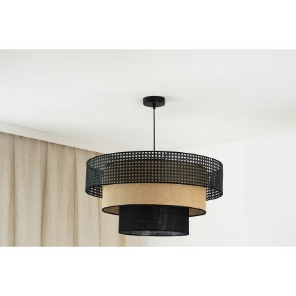 Brilagi - Candeeiro suspenso em cabo DAKOTA LUNETA 1xE27/15W/230V diâmetro 60 cm preto/ráfia