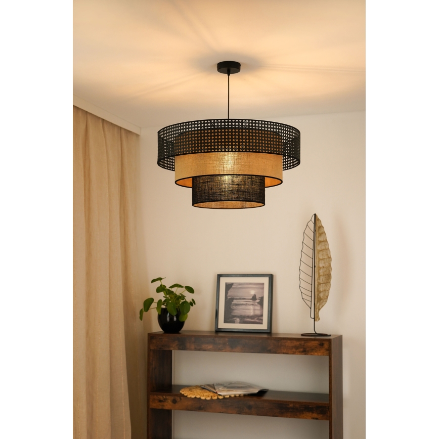 Brilagi - Candeeiro suspenso em cabo DAKOTA LUNETA 1xE27/15W/230V diâmetro 60 cm preto/ráfia