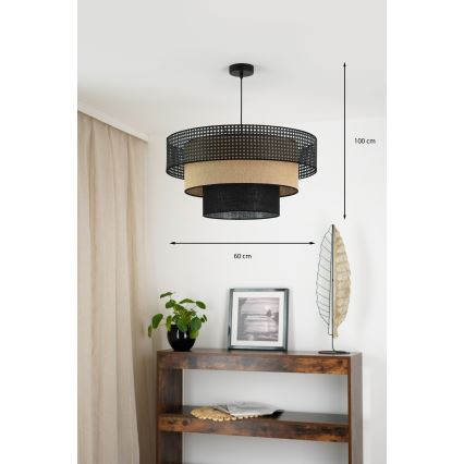 Brilagi - Candeeiro suspenso em cabo DAKOTA LUNETA 1xE27/15W/230V diâmetro 60 cm preto/ráfia