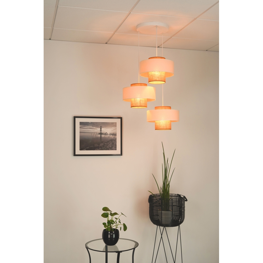 Brilagi - Candeeiro de teto suspenso DALLAS 3xE27/15W/230V castanho/crème/branco
