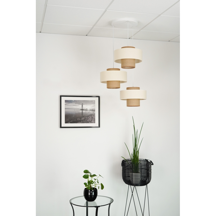 Brilagi - Candeeiro de teto suspenso DALLAS 3xE27/15W/230V castanho/crème/branco
