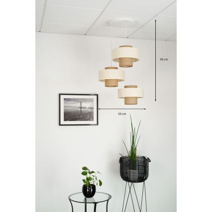 Brilagi - Candeeiro de teto suspenso DALLAS 3xE27/15W/230V castanho/crème/branco