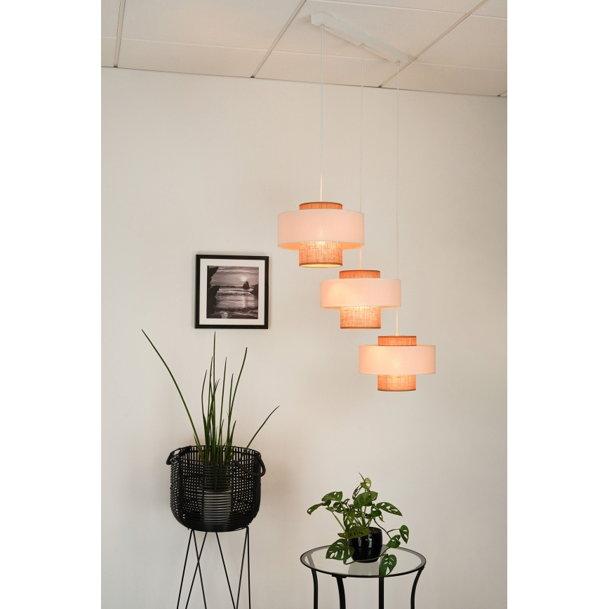 Brilagi - Candeeiro de teto suspenso DALLAS 3xE27/15W/230V castanho/crème/branco