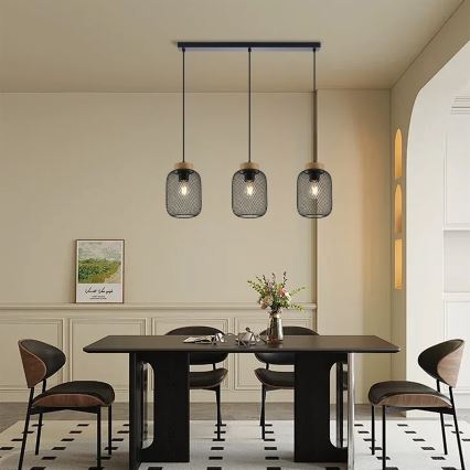 Brilagi - Candeeiro suspenso em cabo BASKLITE 3xE27/15W/230V madeira/preto