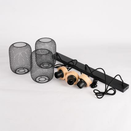 Brilagi - Candeeiro suspenso em cabo BASKLITE 3xE27/15W/230V madeira/preto