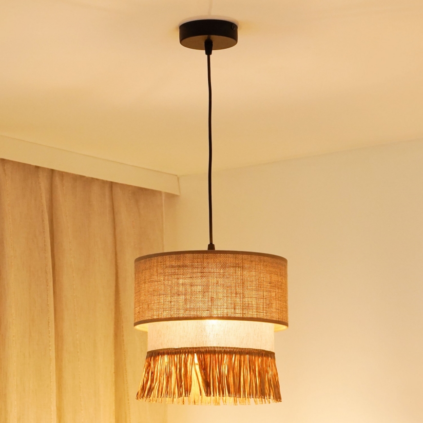 Brilagi - Candeeiro suspenso em cabo WINNETOU BOHO 1xE27/15W/230V diâmetro 25 cm castanho/créme