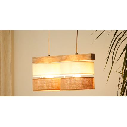 Brilagi - Candeeiro suspenso FOREST 2xE27/15W/230V pinho/bege/creme