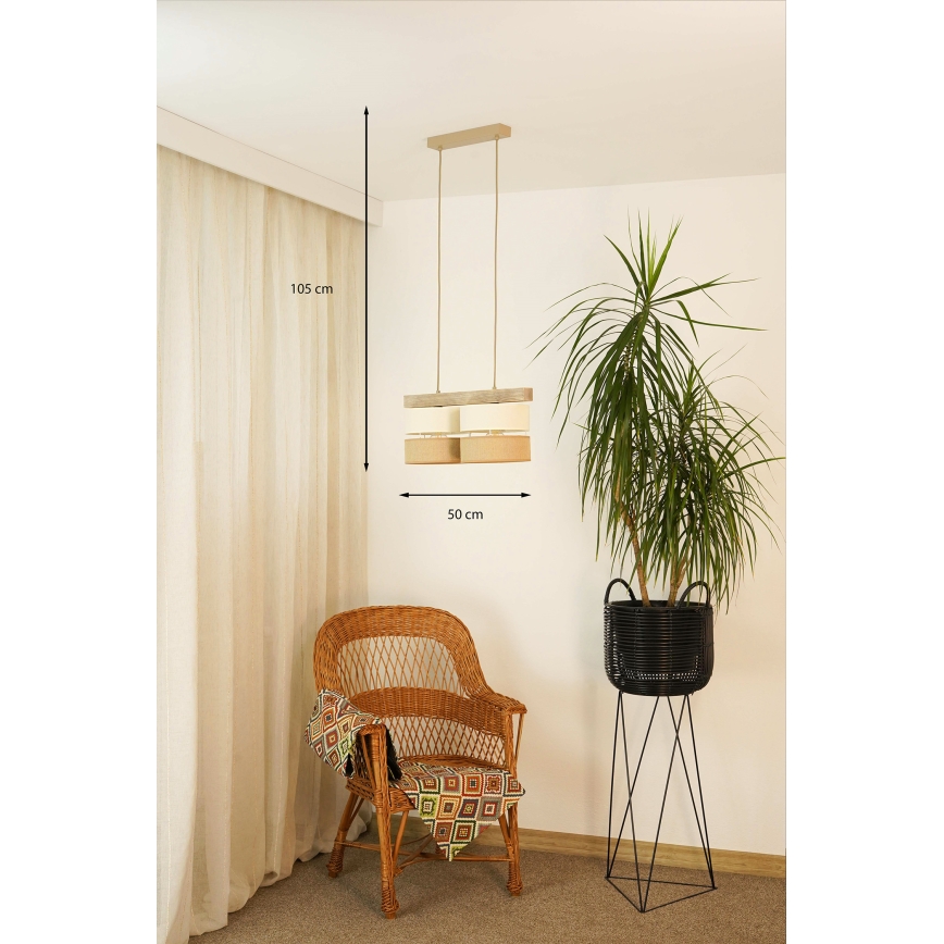 Brilagi - Candeeiro suspenso FOREST 2xE27/15W/230V pinho/bege/creme