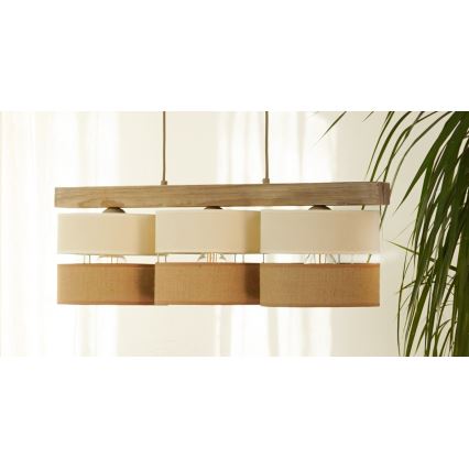 Brilagi - Candeeiro suspenso FOREST 3xE27/15W/230V pinho/bege/creme