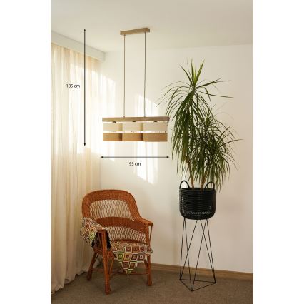 Brilagi - Candeeiro suspenso FOREST 3xE27/15W/230V pinho/bege/creme
