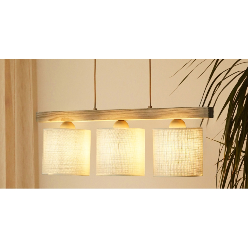 Brilagi - Candeeiro suspenso FOREST 3xE27/15W/230V pinho/castanho/creme