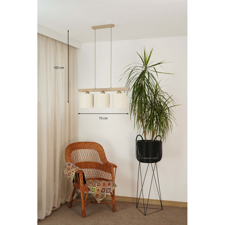 Brilagi - Candeeiro suspenso FOREST 3xE27/15W/230V pinho/castanho/creme