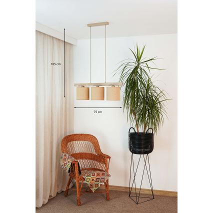 Brilagi - Candeeiro suspenso FOREST 3xE27/15W/230V pinho/castanho