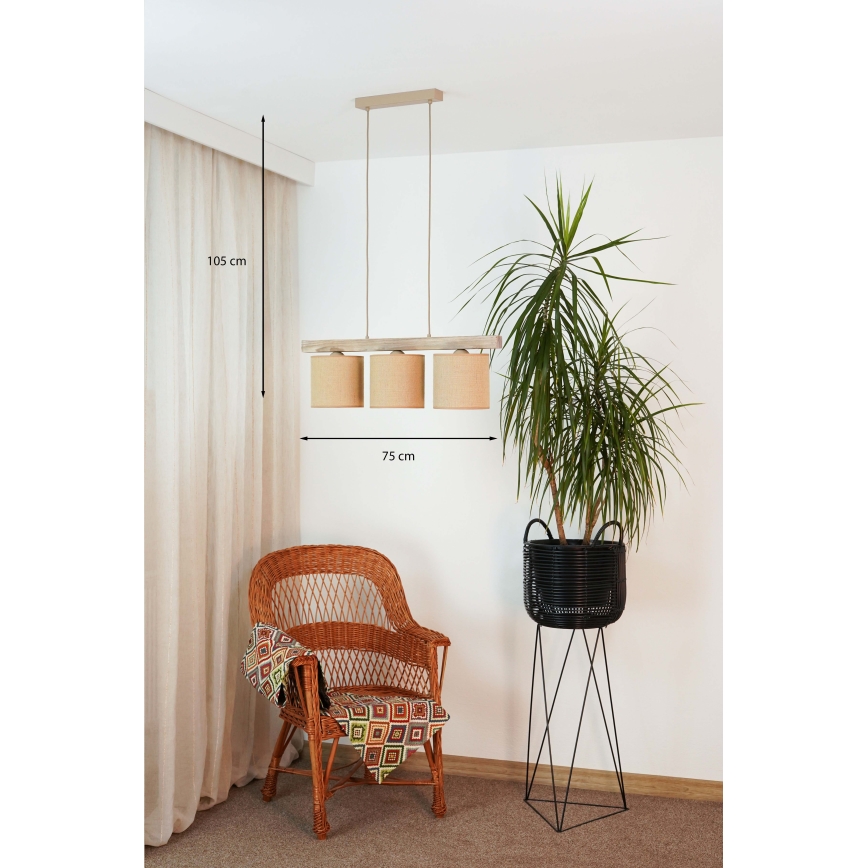 Brilagi - Candeeiro suspenso FOREST 3xE27/15W/230V pinho/castanho