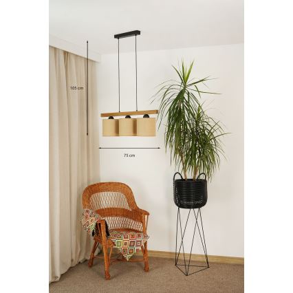 Brilagi - Candeeiro suspenso FOREST 3xE27/15W/230V pinho/castanho/preto