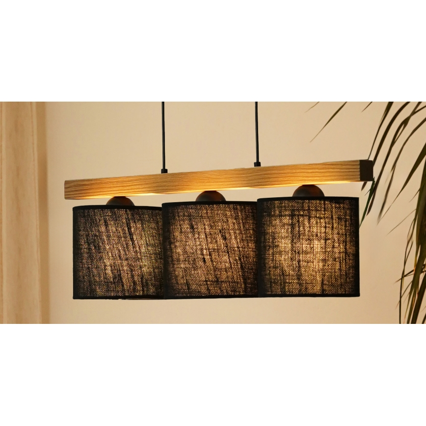 Brilagi - Candeeiro suspenso FOREST 3xE27/15W/230V pinho/preto