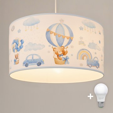 Brilagi - Candeeiro suspenso infantil LED BOBO 1xE27/10W/230V Ø 35 cm azul/ursinhos