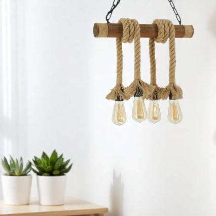 Brilagi - Candeeiro suspenso KOS 4xE27/60W/230V faia