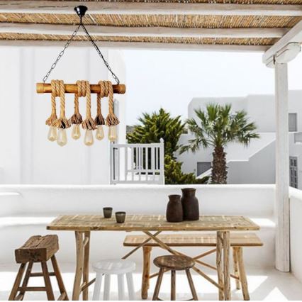 Brilagi - Candeeiro suspenso KOS 6xE27/60W/230V faia