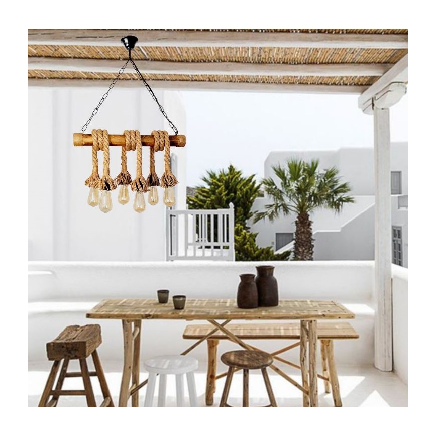 Brilagi - Candeeiro suspenso KOS 6xE27/60W/230V faia