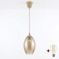 Brilagi - Candeeiro suspenso LED com cabo RETRO GLASS 1xE27/60W/230V Ø 17 cm bege/bege fumê