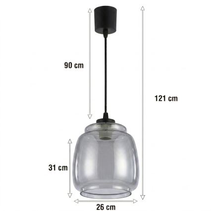 Brilagi - Lustre LED suspenso por cabo RETRO GLASS 1xE27/60W/230V Ø 26 cm preto/fumê
