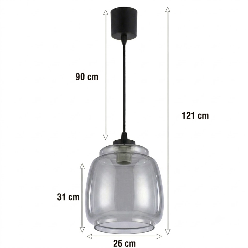 Brilagi - Lustre LED suspenso por cabo RETRO GLASS 1xE27/60W/230V Ø 26 cm preto/fumê