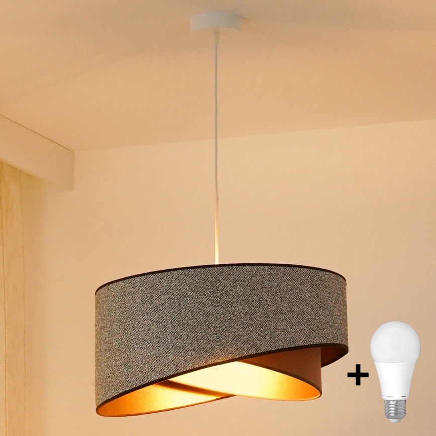 Brilagi - Candeeiro suspenso LED LYRA 1xE27/15W/230V cinzento/creme/dourado